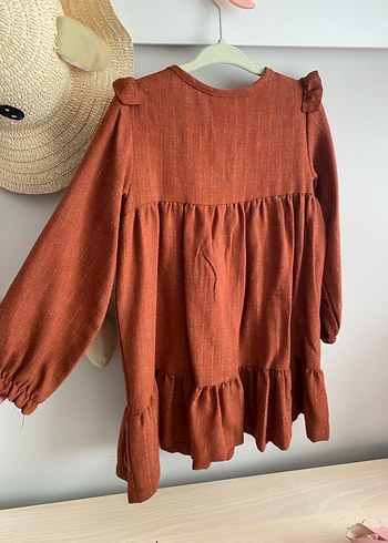 Kahverengi Keten Bohem Kız Elbisesi - Görsel 6