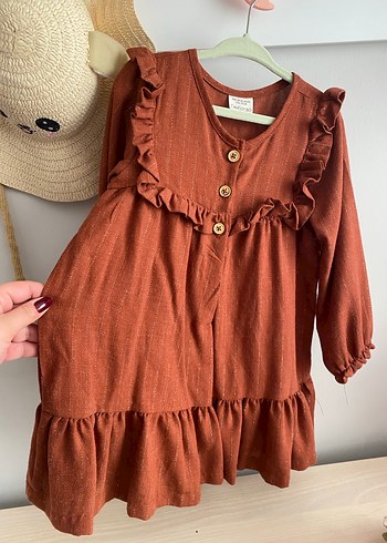 Kahverengi Keten Bohem Kız Elbisesi - Görsel 4