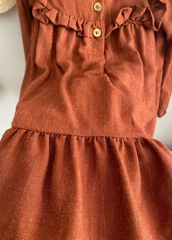 Kahverengi Keten Bohem Kız Elbisesi - Görsel 5