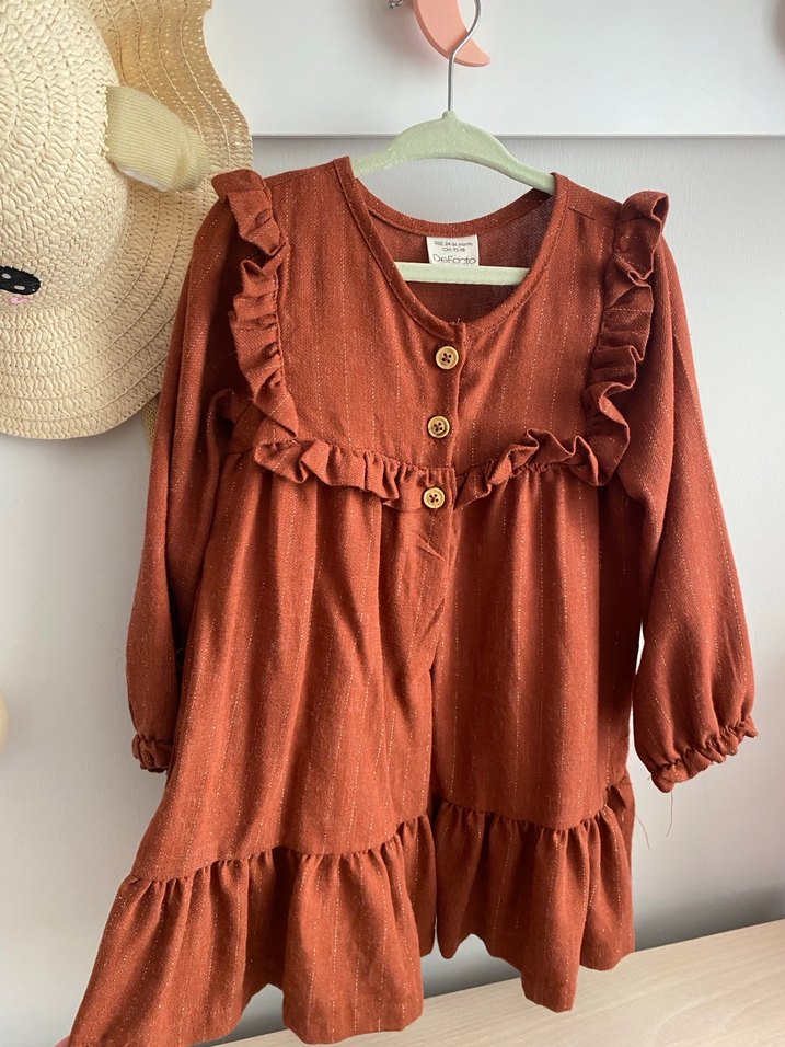 Kahverengi Keten Bohem Kız Elbisesi - Görsel 2