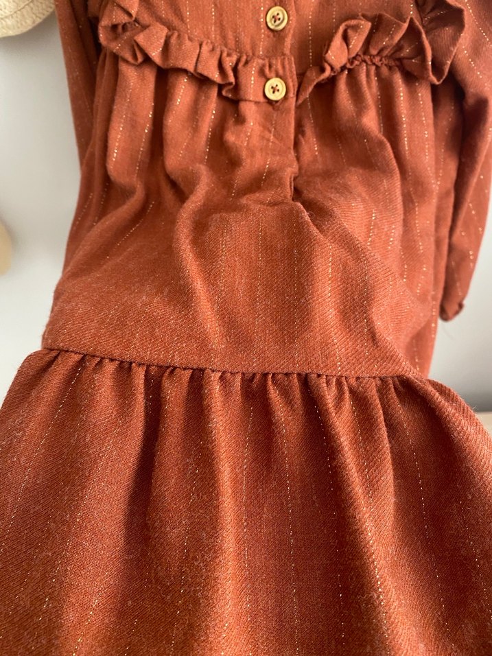 Kahverengi Keten Bohem Kız Elbisesi - Görsel 5