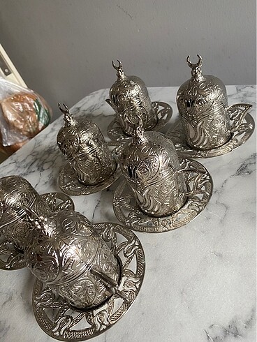 6lı dibek kahve fincan seti bakır