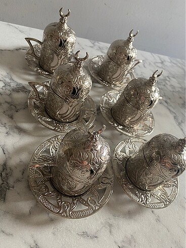 6lı dibek kahve fincan seti bakır - Görsel 3