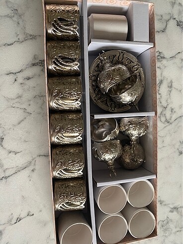 6lı dibek kahve fincan seti bakır - Görsel 7