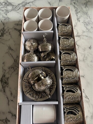 6lı dibek kahve fincan seti bakır - Görsel 8