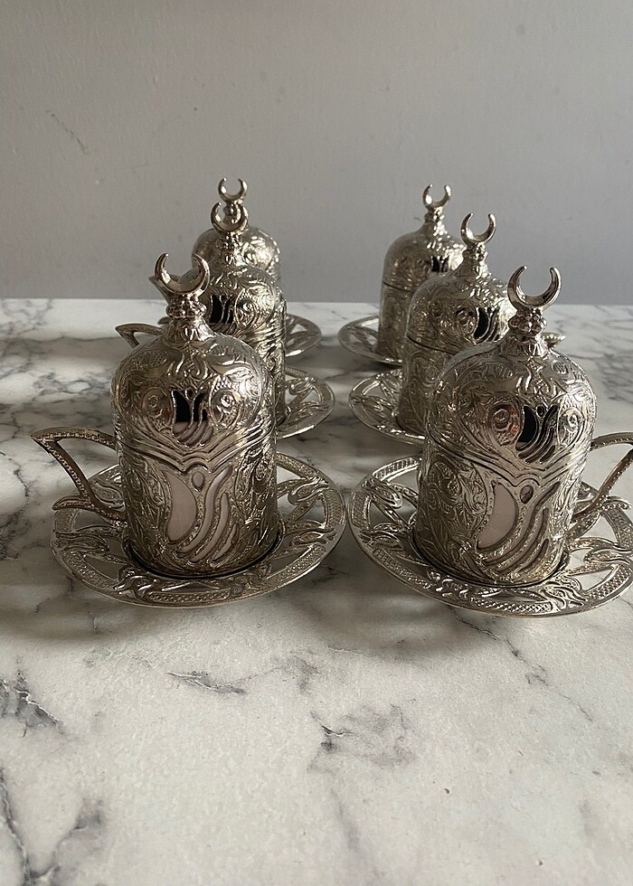 6lı dibek kahve fincan seti bakır - Görsel 2