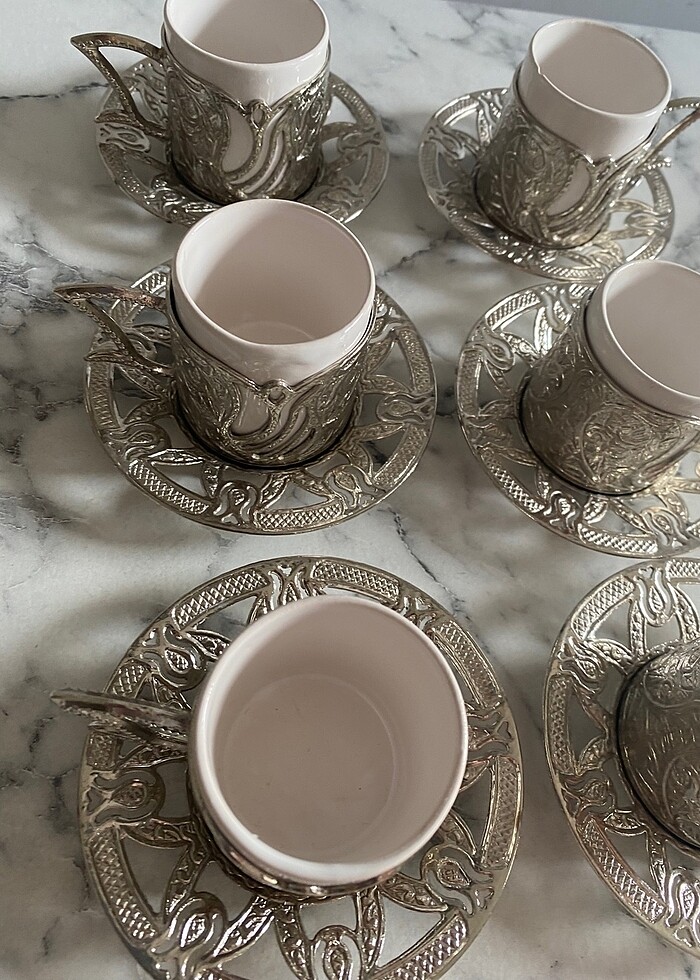 6lı dibek kahve fincan seti bakır - Görsel 4