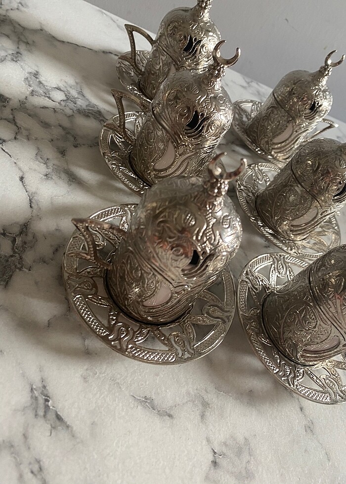 6lı dibek kahve fincan seti bakır - Görsel 5