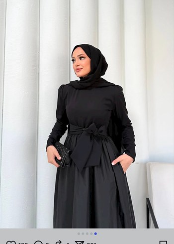 Siyah Kuşaklı Uzun Kol Elbise