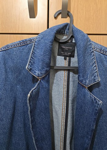 s Beden Kadın Mavi Midi Denim Ceket