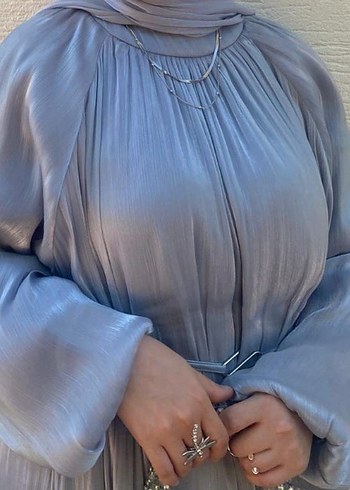 Gri Bohem Uzun Keten Elbise - Görsel 3