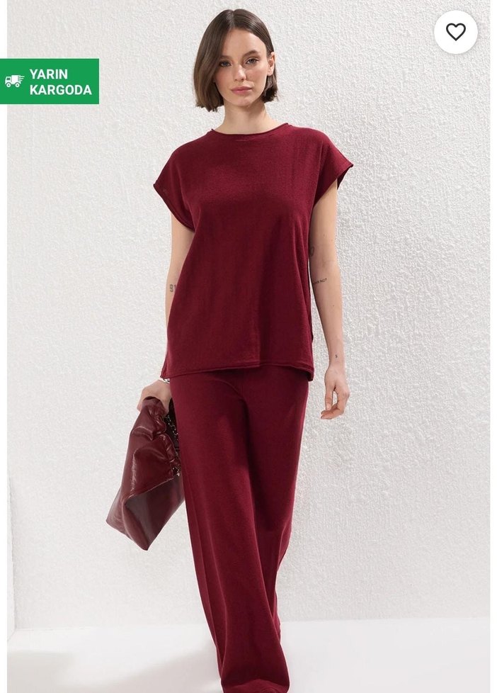 Bordo Rahat Kesim triko Takım - Görsel 4