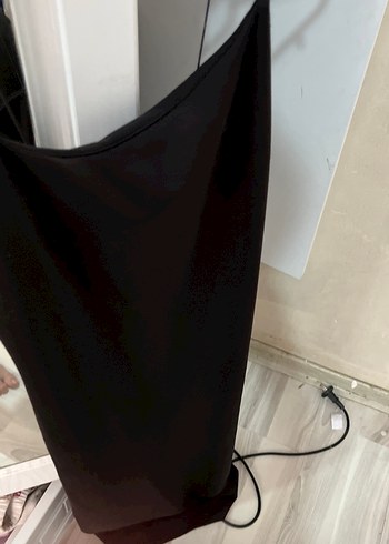 Drapeli Siyah Uzun Kadın Elbise
