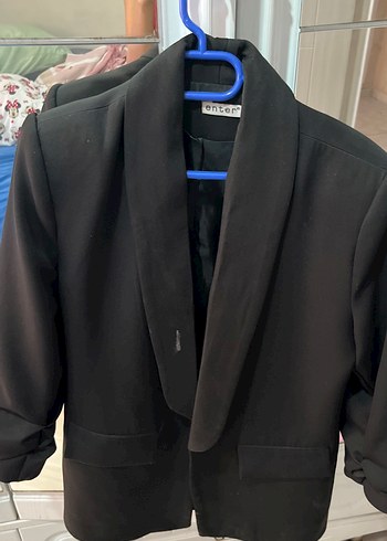 40 Beden Siyah Kadın Düğmeli Midi Blazer Ceket