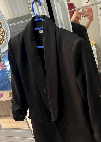 Diğer Siyah Kadın Düğmeli Midi Blazer Ceket