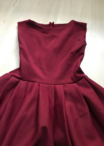 Bordo Pilili Midi Abiye Elbise