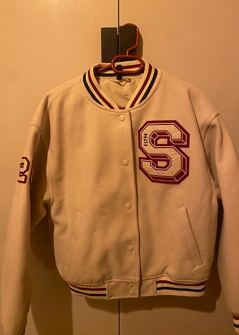 Düğmeli Beyaz Street Wear Bomber Ceket