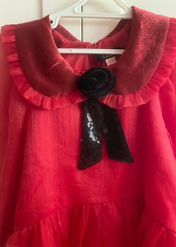 Kırmızı Uzun Kollu Kız Elbisesi - Görsel 4