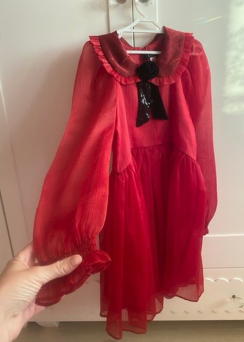 BG Store Kırmızı Uzun Kollu Kız Elbisesi