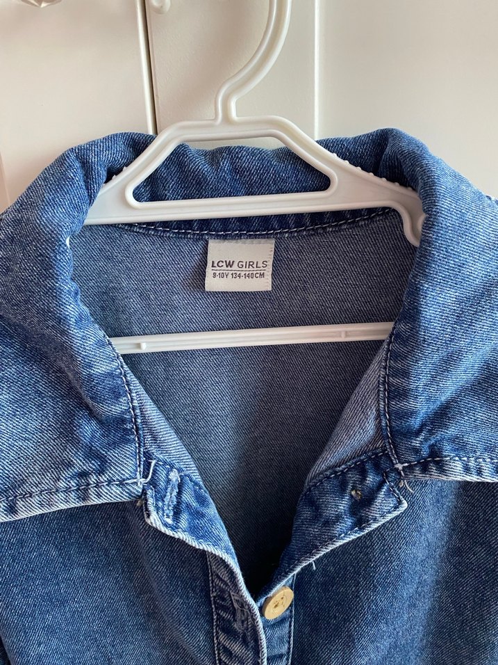 Düğmeli Kısa Kollu Denim kot Elbise - Görsel 3