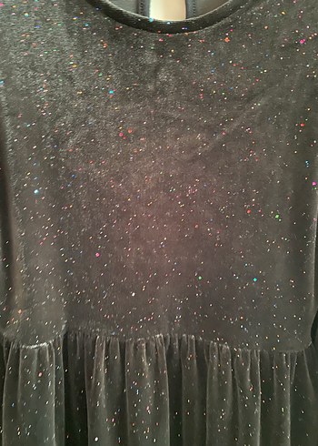 Kız Çocuk Siyah simli kadife elbise - Görsel 3