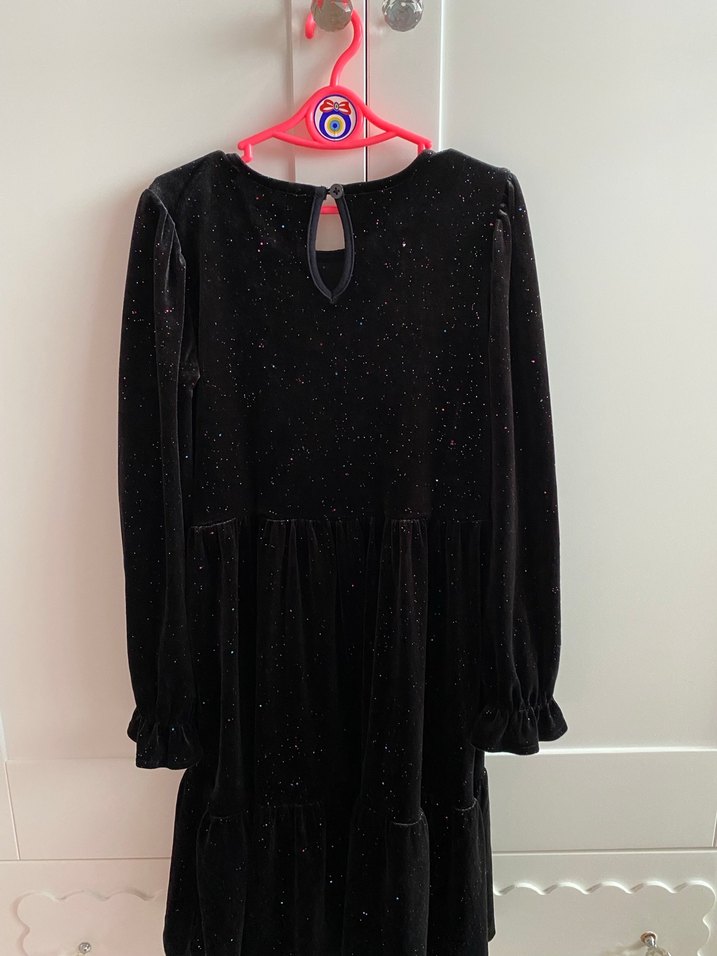 Kız Çocuk Siyah simli kadife elbise - Görsel 5