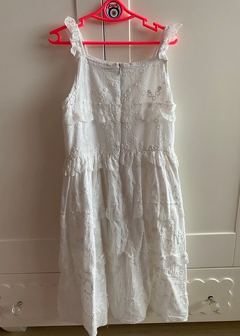 Kız Çocuk Beyaz Dantel Detaylı Bohem Elbise - Görsel 4