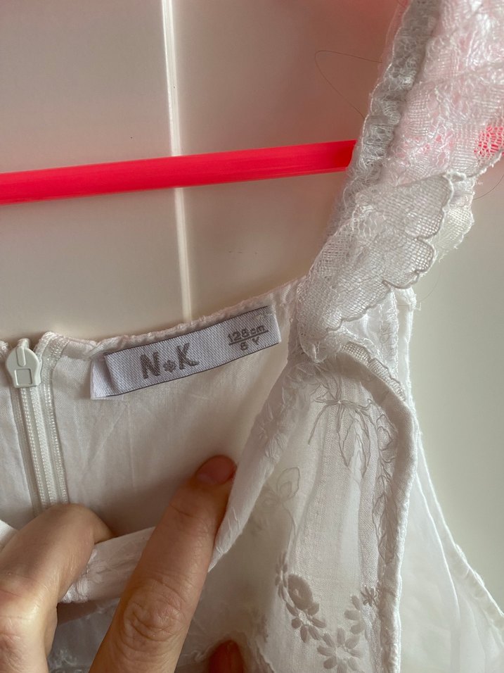 Kız Çocuk Beyaz Dantel Detaylı Bohem Elbise - Görsel 3