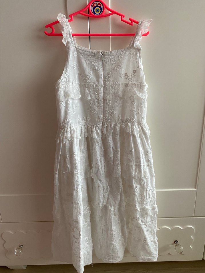 Kız Çocuk Beyaz Dantel Detaylı Bohem Elbise - Görsel 4