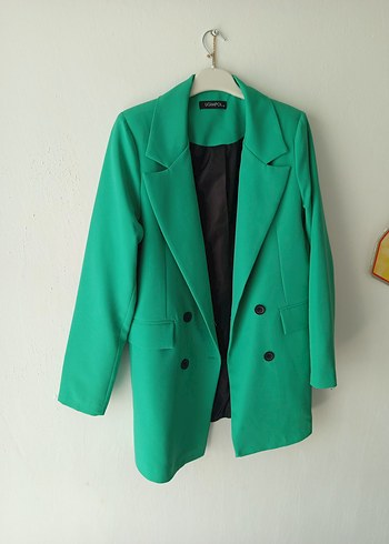 40 Beden Düğmeli Yeşil Kadın Blazer Ceket