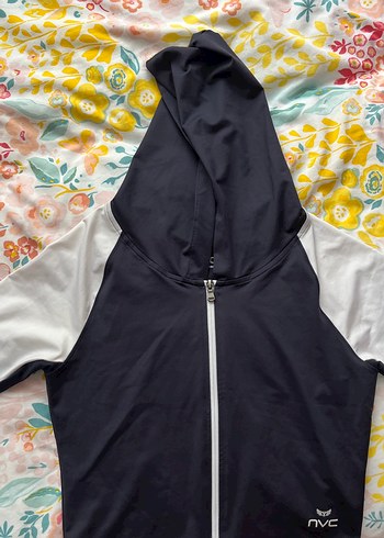 Beyaz lacivert Bağlama Desenli Fermuarlı Kadın spor Ceket - Görsel 2