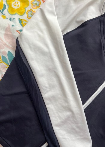 Beyaz lacivert Bağlama Desenli Fermuarlı Kadın spor Ceket - Görsel 3