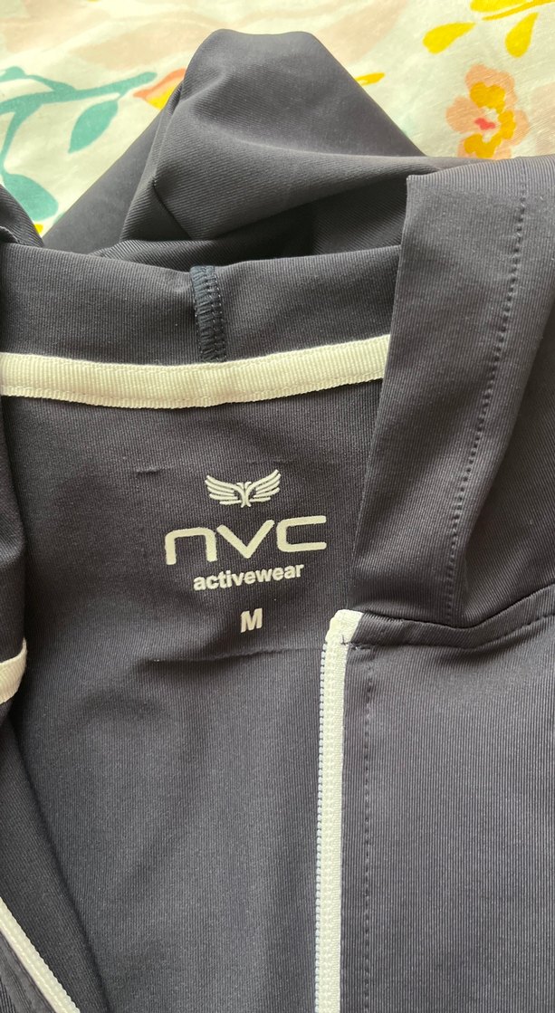 Beyaz lacivert Bağlama Desenli Fermuarlı Kadın spor Ceket - Görsel 4