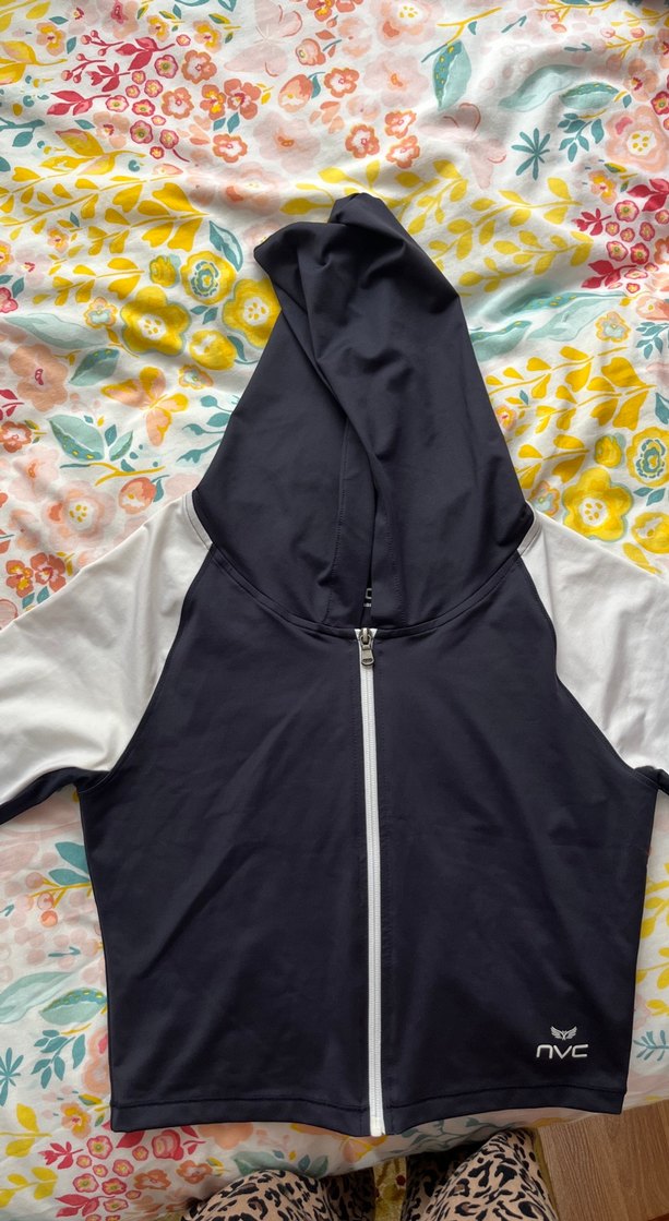 Beyaz lacivert Bağlama Desenli Fermuarlı Kadın spor Ceket - Görsel 2