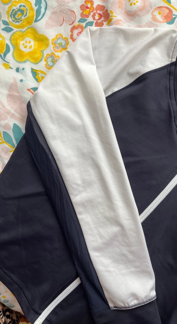 Beyaz lacivert Bağlama Desenli Fermuarlı Kadın spor Ceket - Görsel 3