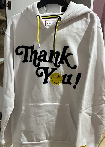Beyaz Baskılı Kapüşonlu Sweatshirt