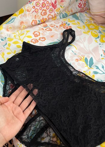 m Beden Dantel Detaylı Siyah Gotik Büstiyer