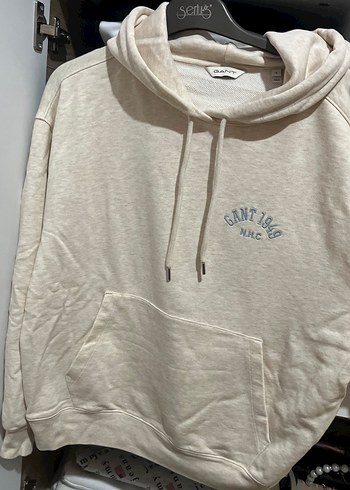 Bej GANT Kapüşonlu Sweatshirt NHC Baskılı