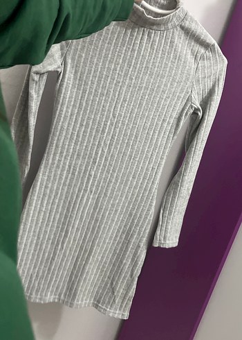 Kadın Gri Yüksek Yakalı Triko Elbise - Görsel 2