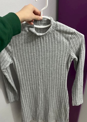 Kadın Gri Yüksek Yakalı Triko Elbise - Görsel 3