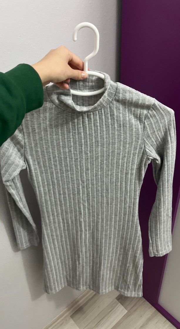 Kadın Gri Yüksek Yakalı Triko Elbise - Görsel 3