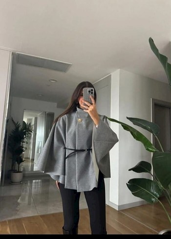 xl Beden KEMERLI KAŞE PELERİN/ PANÇO ANTRASİT