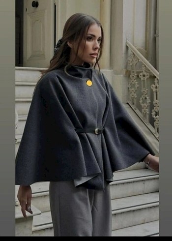 KEMERLI KAŞE PELERİN/ PANÇO ANTRASİT