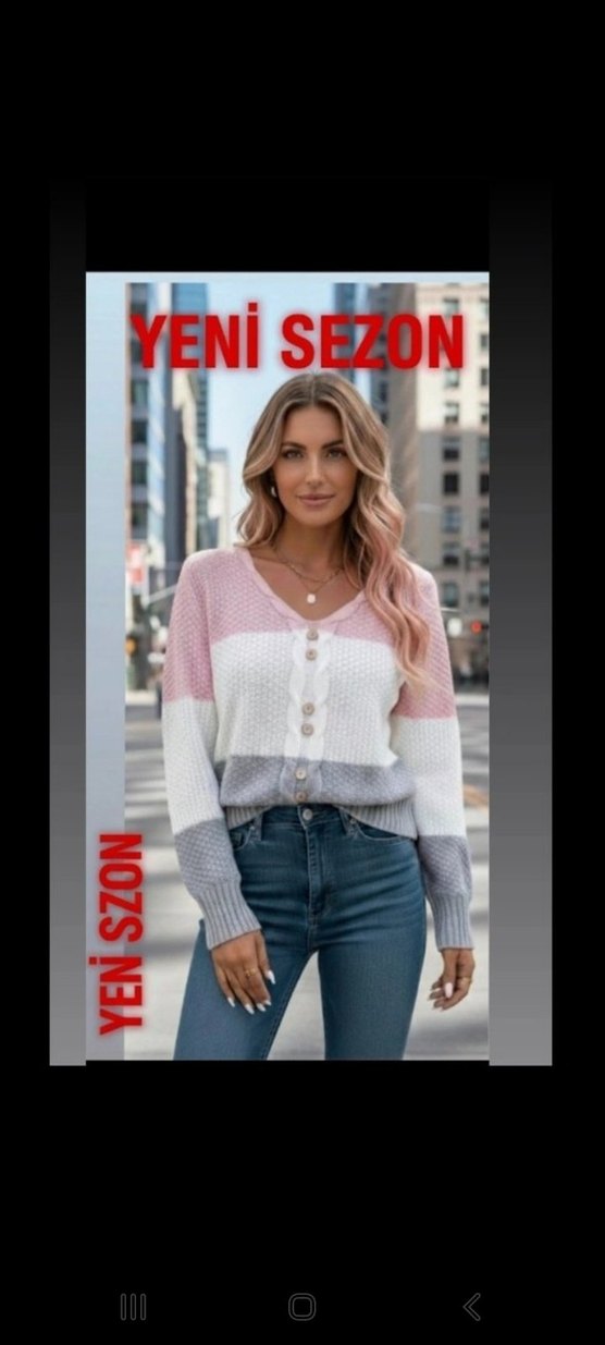 V YAKALI ÖNDEN DÜĞMELİ RENK BLOKLU TRİKO KAZAK - Görsel 2