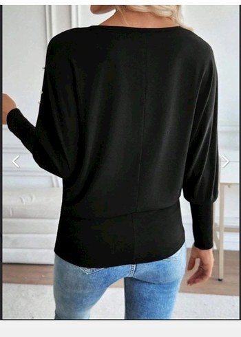 UZUN KOLLU YUVARLAK YAKA İNCİLİ VİSKON BLUZ - Görsel 5