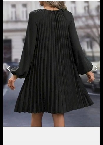 YUVARLAK YAKA PİLELİ SALAŞ İTHAL KREP ELBİSE - Görsel 3