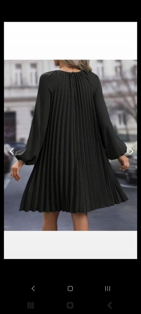 YUVARLAK YAKA PİLELİ SALAŞ İTHAL KREP ELBİSE - Görsel 3