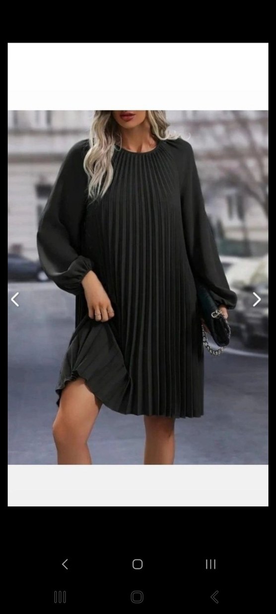 YUVARLAK YAKA PİLELİ SALAŞ İTHAL KREP ELBİSE - Görsel 2