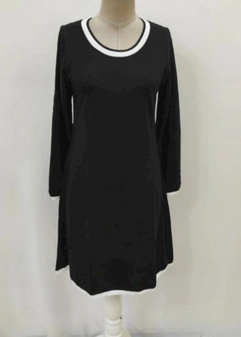 UZUN KOLLU YUVARLAK YAKA MİDİ İKİ İPLİK VİSKON ELBİSE - Görsel 6