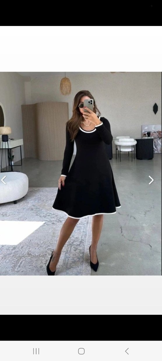 UZUN KOLLU YUVARLAK YAKA MİDİ İKİ İPLİK VİSKON ELBİSE - Görsel 4